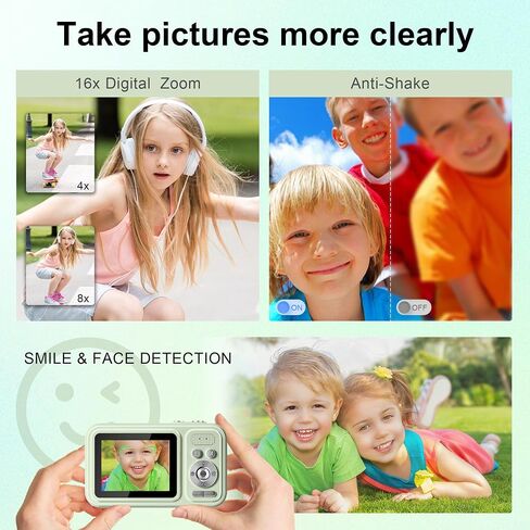 Digital Camera, Autofocus 48MP Kids Camera, FHD 1080P Point and Shoot Digital Cameras with 32GB Card, 16X Zoom Anti-Shake, Compact Camera with 1500mAh Batteries for Boys Girls Teens in Saudi Arabia