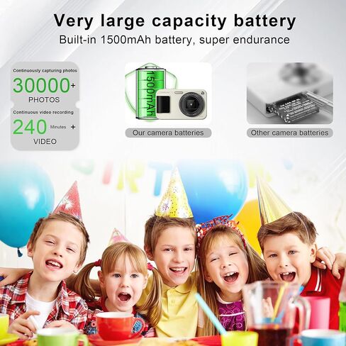 كاميرا رقمية، كاميرا أطفال بدقة 48 ميجابكسل ذات تركيز تلقائي، كاميرات رقمية FHD 1080P Point and Shoot مع بطاقة 32 جيجابايت، تكبير 16X مضاد للاهتزاز، كاميرا مدمجة مع بطاريات 1500 مللي أمبير للأولاد والبنات والمراهقين in Kuwait