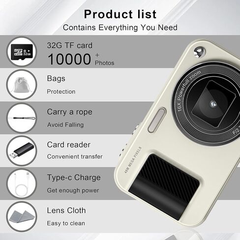 كاميرا رقمية، كاميرا أطفال بدقة 48 ميجابكسل ذات تركيز تلقائي، كاميرات رقمية FHD 1080P Point and Shoot مع بطاقة 32 جيجابايت، تكبير 16X مضاد للاهتزاز، كاميرا مدمجة مع بطاريات 1500 مللي أمبير للأولاد والبنات والمراهقين in Kuwait