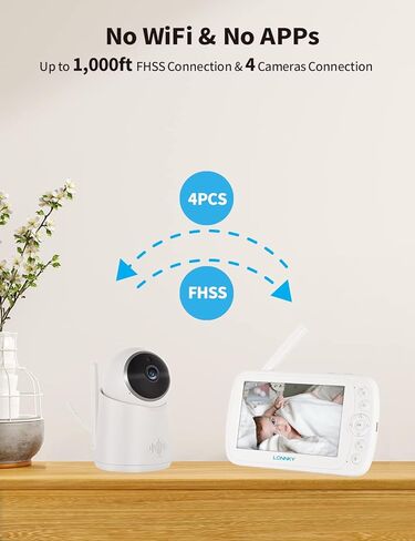 جهاز مراقبة الأطفال LONNKY مع كاميرا وصوت، شاشة ملونة 5 بوصات مع كاميرا 1080P Pan 355 درجة/إمالة 65 درجة، صوت ثنائي الاتجاه، رؤية ليلية 16 قدمًا، إنذار درجة الحرارة والصوت، نطاق يصل إلى 1000 قدم، دعم التشغيل in Kuwait