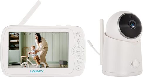 جهاز مراقبة الأطفال LONNKY مع كاميرا وصوت، شاشة ملونة 5 بوصات مع كاميرا 1080P Pan 355 درجة/إمالة 65 درجة، صوت ثنائي الاتجاه، رؤية ليلية 16 قدمًا، إنذار درجة الحرارة والصوت، نطاق يصل إلى 1000 قدم، دعم التشغيل in Kuwait
