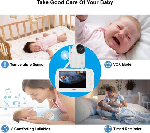 جهاز مراقبة الأطفال LONNKY مع كاميرا وصوت، شاشة ملونة 5 بوصات مع كاميرا 1080P Pan 355 درجة/إمالة 65 درجة، صوت ثنائي الاتجاه، رؤية ليلية 16 قدمًا، إنذار درجة الحرارة والصوت، نطاق يصل إلى 1000 قدم، دعم التشغيل in Kuwait