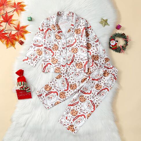 Baby Boy Girl Christmas Silk Pajamas Set Button Down Deer Santa Long Sleeve Shirts Tops and Pants Satin Pj Sets in Saudi Arabia