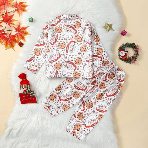 Baby Boy Girl Christmas Silk Pajamas Set Button Down Deer Santa Long Sleeve Shirts Tops and Pants Satin Pj Sets in Saudi Arabia