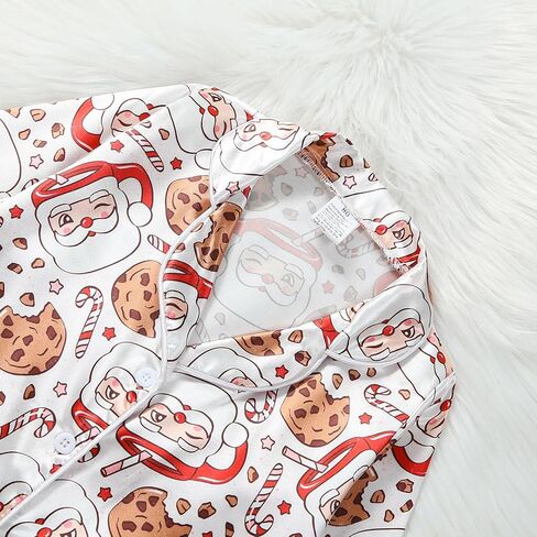 Baby Boy Girl Christmas Silk Pajamas Set Button Down Deer Santa Long Sleeve Shirts Tops and Pants Satin Pj Sets in Saudi Arabia