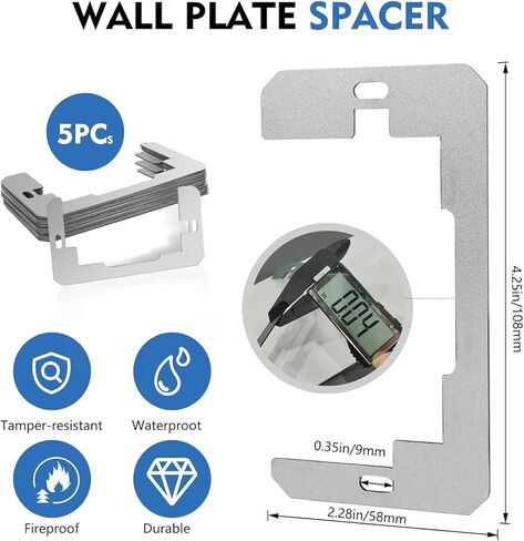 فاصل لوحة الحائط، 5 عبوات معدنية مناسبة لمستوى الجهاز لإصلاح منفذ الحائط وإصلاح قابس مخرج كهربائي فضفاض، حشوات تمديد فواصل المنافذ للمنافذ/صندوق كهربائي/مفتاح in Kuwait