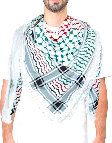 Palestine Scarf Arab Keffiyeh Scarf for Men Women - Shemagh Wrap Arab Turban Cover Head Scarf with Tassels in Saudi Arabia