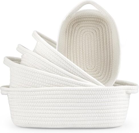 5 Pack Cotton Rope Woven Basket Set, Woven Storage Basket with Handle for Bathroom, Baby Nursery, Kitchen, Bedroom (Off-white) in Saudi Arabia