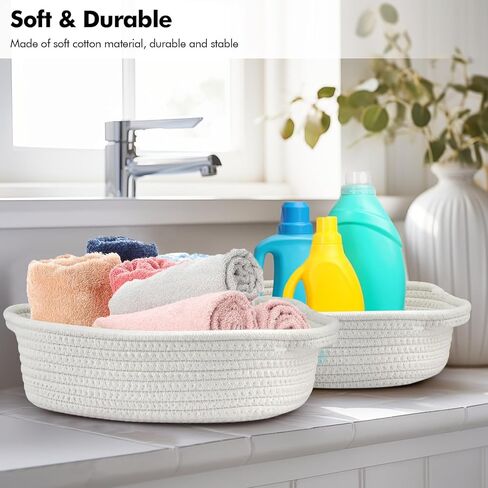 5 Pack Cotton Rope Woven Basket Set, Woven Storage Basket with Handle for Bathroom, Baby Nursery, Kitchen, Bedroom (Off-white) in Saudi Arabia