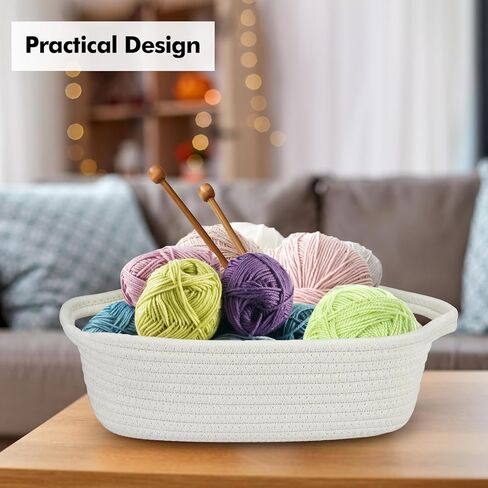 5 Pack Cotton Rope Woven Basket Set, Woven Storage Basket with Handle for Bathroom, Baby Nursery, Kitchen, Bedroom (Off-white) in Saudi Arabia