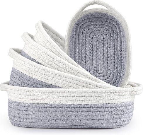 5 Pack Cotton Rope Woven Basket Set, Woven Storage Basket with Handle for Bathroom, Baby Nursery, Kitchen, Bedroom (Off-white) in Saudi Arabia