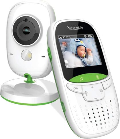 SereneLife USA Video Baby Monitor - Upgraded 850’ Wireless Long Range Camera, Night Vision, Temperature Monitoring and Portable 2" Color Screen with Clip - SLBCAM10.5, Green in Saudi Arabia