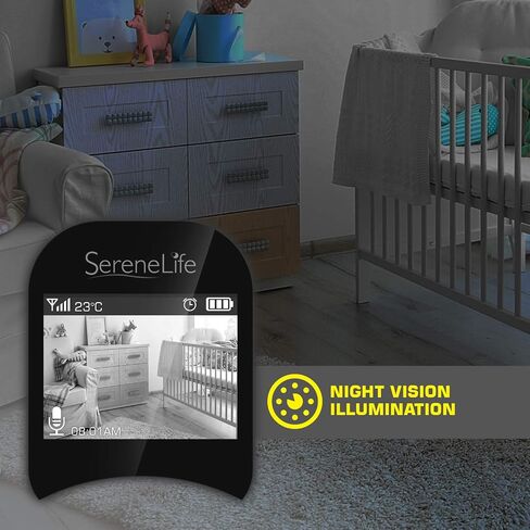 SereneLife USA Video Baby Monitor - Upgraded 850’ Wireless Long Range Camera, Night Vision, Temperature Monitoring and Portable 2" Color Screen with Clip - SLBCAM10.5, Green in Saudi Arabia