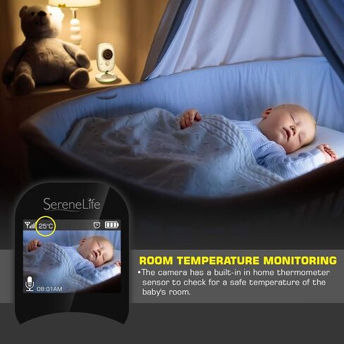 SereneLife USA Video Baby Monitor - Upgraded 850’ Wireless Long Range Camera, Night Vision, Temperature Monitoring and Portable 2" Color Screen with Clip - SLBCAM10.5, Green in Saudi Arabia