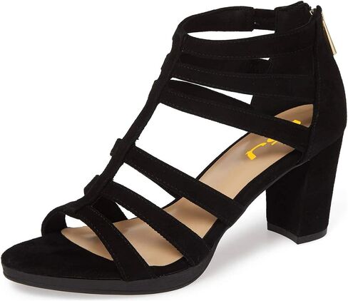 FSJ Women Chunky Mid High Heel Sandals Open Toe T-Strap Pumps Cutout Dress Party Prom Office Strappy Shoes Elastic Back Zipper Size 4-15 US in Kuwait