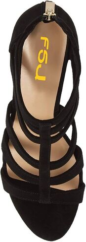 FSJ Women Chunky Mid High Heel Sandals Open Toe T-Strap Pumps Cutout Dress Party Prom Office Strappy Shoes Elastic Back Zipper Size 4-15 US in Kuwait