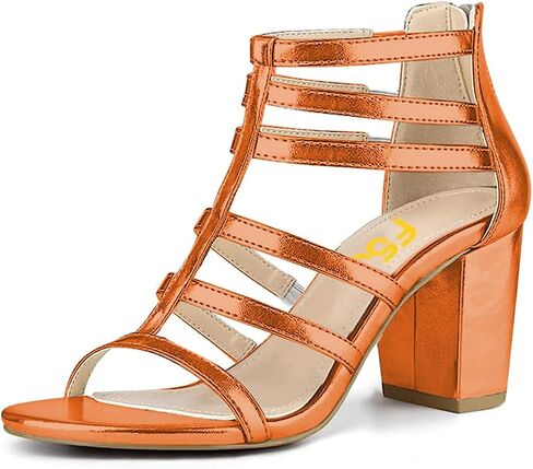 FSJ Women Chunky Mid High Heel Sandals Open Toe T-Strap Pumps Cutout Dress Party Prom Office Strappy Shoes Elastic Back Zipper Size 4-15 US in Kuwait