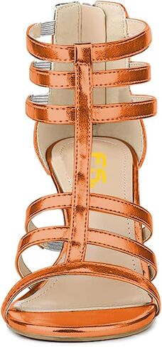 FSJ Women Chunky Mid High Heel Sandals Open Toe T-Strap Pumps Cutout Dress Party Prom Office Strappy Shoes Elastic Back Zipper Size 4-15 US in Kuwait