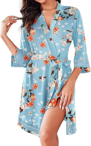Ekouaer Robes for Women Short Knit Bathrobe Lightweight Sexy Lace Sleepwear Soft Knee Length Loungewear in Saudi Arabia