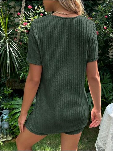 Women's 2 Piece Maternity Outfits Ribbed Knit Split Side Short Sleeve Tee Shirts and Biker Shorts Set in Saudi Arabia