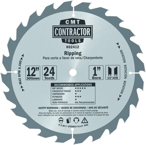 CMT K02412 ITK المقاول تمزيق شفرة المنشار، 12 × 24 سنًا، 10° ATB مع تجويف 1 بوصة in Saudi Arabia