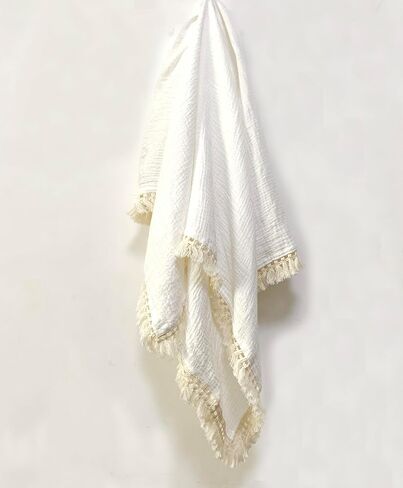 Cotton Gauze Fringe Infant Swaddling Blanket - Soft and Breathable Baby Blanket with Delicate Fringe, 47x47 (White) in Saudi Arabia
