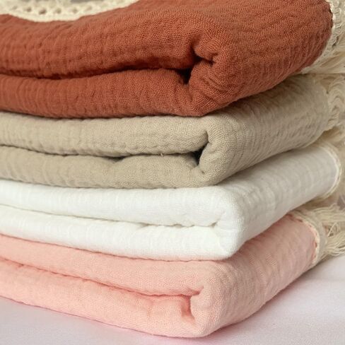 Cotton Gauze Fringe Infant Swaddling Blanket - Soft and Breathable Baby Blanket with Delicate Fringe, 47x47 (White) in Saudi Arabia