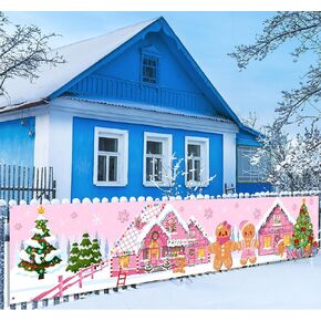 Gingerbread Christmas Backdrop Decoration,Pink Merry Christmas Supplies Gingerbread House Backdrop Candyland Photo Props Decoration for Christmas Holiday Wall Door Sign Decor