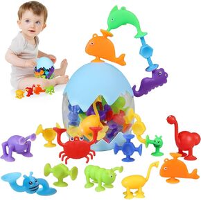 JoySprout Suction Bath Toys, 30pcs Ocean Animal Suction Cup Toys for Toddlers in Eggshell, Mold Free Bath Toys for Kids, Kids Toys Sensory Toys for Pre-School Learning