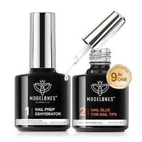 Modelones 4 in 1 Nail Glue Gel and Nail Prep Dehydrate Gel Nail Kit Easy Nail Extension Gel Set for False Nail Tips/Acrylic Nails Long Lasting Nail Glue/Base Gel/Bloom Gel/Adhesive Bond, Curing Needed