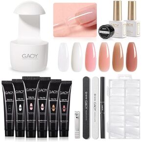 GAOY Poly Gel Nail Kit with Nail Lamp, 6 Pcs Builder Gel Nail Extension Kit with Nail Decorations for Nail Art DIY at Home