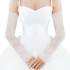 UV Protection White Lace Arm Sleeves For Women, Lace Sleeves Long Fingerless Lace Sleeve