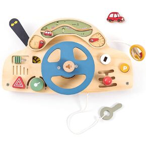 Mamimami Home Montessori Busy Board Toddler Wooden Steering Wheel Toy Kids Sensory Toys for Toddlers 1-3