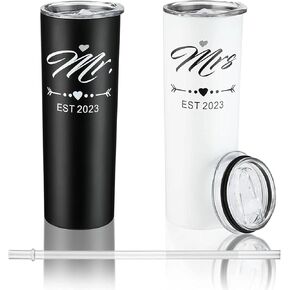 DHQH Mr and Mrs 2024 Tumbler Set, Engagement Wedding Gifts for Couples Newlyweds Wife Husband Bride To Be Newly Engaged 20oz Travel Tumbler Bachelorette Party Gifts