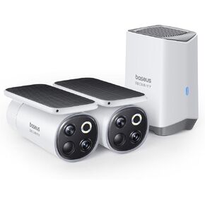 Baseus Solar Security Cameras Wireless Outdoor, S1 Pro 2-Cam Kit, Forever Power with Sunlight-Tracking System, Dual Camera with 3K Clarity, No Monthly Fee, 16TB Expandable Local Storage