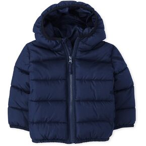 The Children's Place Baby Boys' and Toddler Medium Weight Puffer Jacket, Wind, Water-Resistant, Blue Firetrucks