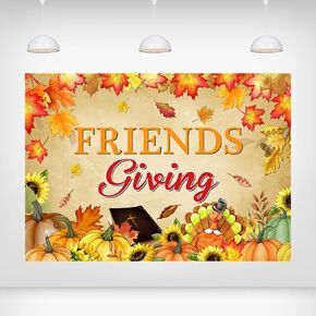 Friendsgiving Backdrop - 5x3ft Autumn Harvest Theme with Pumpkins and Leaves Thanksgiving Friends Gathering Banner Fall Celebration Decor Festive Seasonal Decoration