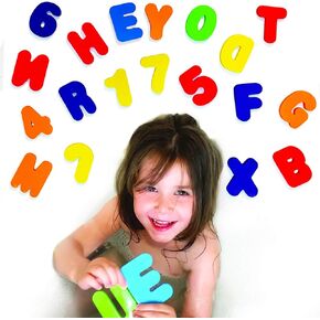 BabyBibi 36 PCS Stick-On Foam Bath Letters and Numbers - Non-Toxic, BPA Free, No Mold Bath Tub Toys - Colorful, Educational, Fun ABC Bath Toys for Toddlers & Babies
