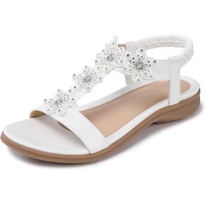 TEMOFON Flats Sandals for Women Dressy: Summer Elastic Ankle Strap Sandals - Comfortable Beach Sandals