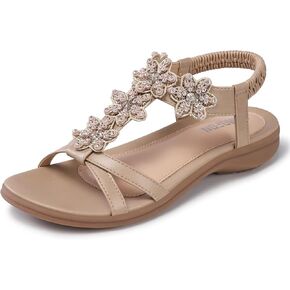 TEMOFON Flats Sandals for Women Dressy: Summer Elastic Ankle Strap Sandals - Comfortable Beach Sandals