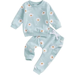WZTYYDS Toddler Baby Girl Clothes 3 6 9 12 18 24 Months Fall Outfits Contrast Color Long Sleeve Sweatshirt Tops + Pants Set