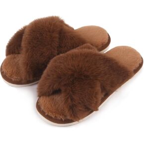 Ultra-Soft Fuzzy House Slippers for Women: Fluffy Open Toe Shoes with Memory Foam - Indoor Outdoor Plush Slides