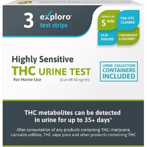 Exploro Highly Sensitive at Home Marijuana Drug Test Kit, THC Drug Test Kit Marijuana/Weed, THC Drug Test Urine, Easy Home Drug Test Marijuana/THC Substance Abuse, 10 THC Test Strips + Cups, 50 ng/ml