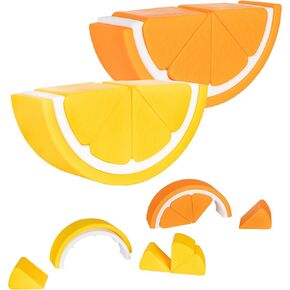 ReLIVE Citrus Stackers - Lemon & Orange - Building Blocks for Babies & Toddlers - BPA Free Soft Silicone - Easy to Clean - Baby Teether Toy - Educational Sorting & Stacking Montessori Toy
