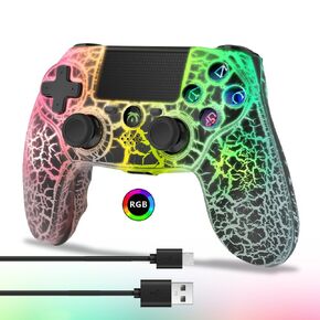 Wireless Controller For PS4 With Unique Cracked Design/Dual Vibration/6-Axis Motion Sensor/Audio Function, Gamepad Compatible With PS4/PC/iOS (Black)