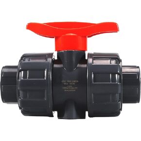 TOMEX 3/4" Inch (DN25) PVC True Union Ball Valve with Full Port, NPT F1970, EPDM O-Rings and Reversible PTFE Seats, Rated at 5℃/max 55℃ , Gray and Red