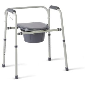 Medline Steel 3-in-1 Bedside Commode, Portable Toilet with Microban Protection, Can be Used as Raised Toilet Seat Riser, Gray