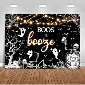 Mocsicka Boos and Booze Backdrop Halloween Adult Cocktails Party Decorations Halloween Birthday Costume Skull Prom Bachelorette Party Decor Cake Table Banner Photo Booth Props (7x5ft)
