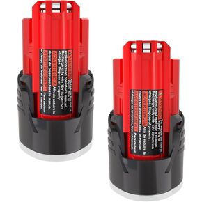 2Pack 3.0Ah 12V Battery Compatible for Milwaukee M12 Battery, Replacement Battery for Milwaukee 12V Battery 48-11-2401 48-11-2420 48-11-2425