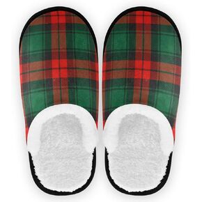 visesunny Christmas Red Dark Green Black Tartan Plaid Cozy Fuzzy Womens Memory Foam House Slippers Plush Fleece Indoor Outdoor Slipper
